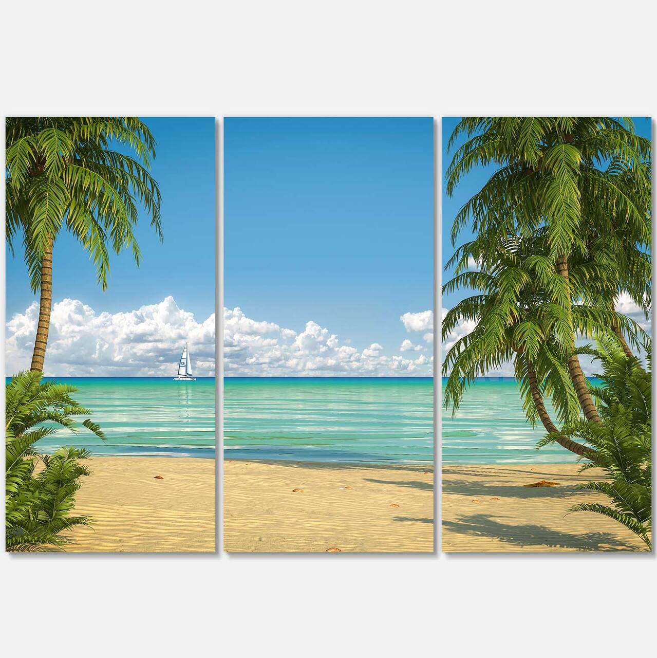 Designart - Palms at Caribbean Beach - Seashore Photo Canvas Art Print